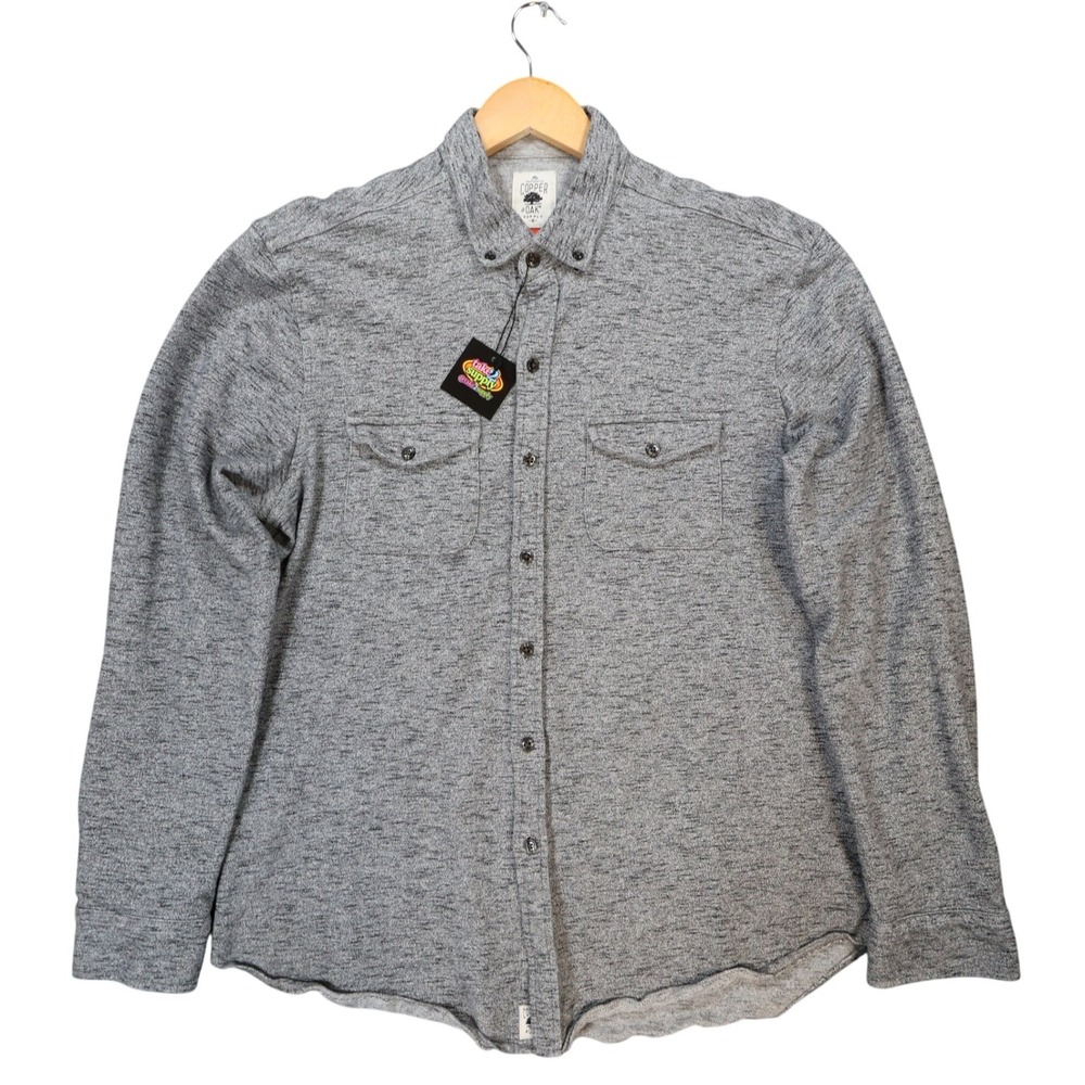Copper & Oak Button Down Shirt Mens Large Gray Excellent Marl Knit Cotton